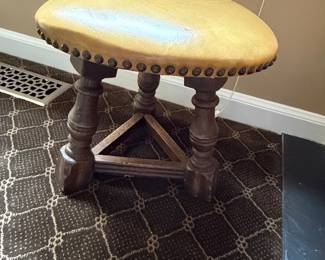 Vintage Bobbin Turned Upholstered Footstool