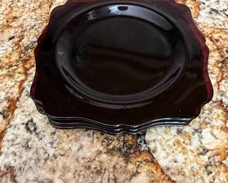 L.E. Smith Mt. Pleasant Black Amethyst Glass Salad Plates Set of 
