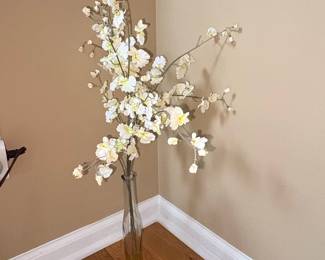 Artificial Cherry Blossom Branch Arrangement in Glass Vase