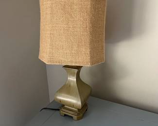 Vintage Transitional Geometric Table Lamp with Burlap Shade