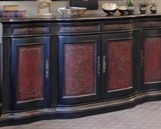 Black and Red Carved Sideboard Cabinet