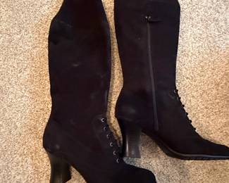 Galant Womens Black Suede Laceup and Zipper KneeHigh Boots