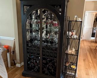 Vintage Arched Door Wine Cabinet with Wrought Iron Scrollwork