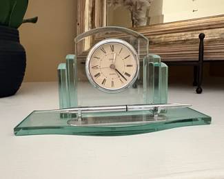 Linden Glass Desk Clock with Pen Holder