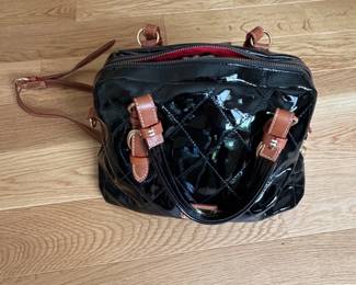 Cavalcanti Black Patent Leather Quilted Satchel