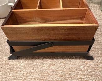 Wooden Cutlery Caddy with Metal Frame