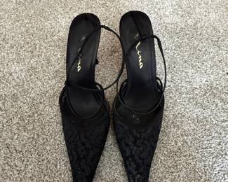 Nina Black Lace Slingback Heels
