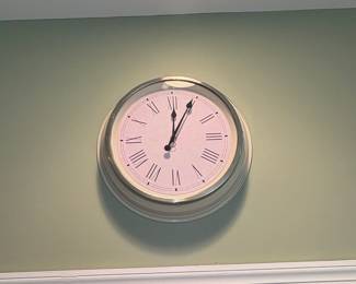 Large Silver Clock White Brass, Prestige Clock, Made in Taiwan, Black Roman Numerals
