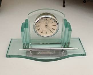 Linden Glass Desk Clock with Pen Holder third image