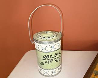 Vintage HandPainted Tin Pail with Lid  Floral Design second image