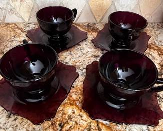 Amethyst Glass Teacup and Saucer Set by Hazel Atlas