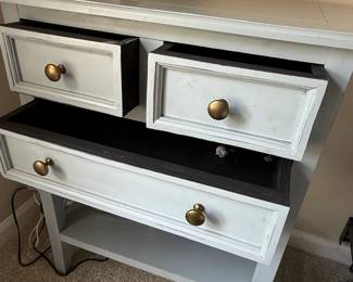 Light Blue Accent Table with Two Drawers and Shelf second image