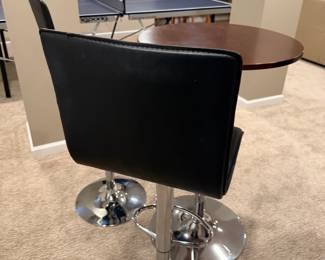 Modern Adjustable Height Bar Stool with Black Faux Leather Seat