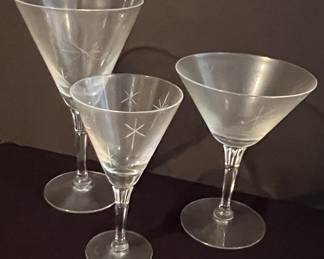 Vintage Etched Starburst Martini Glasses
