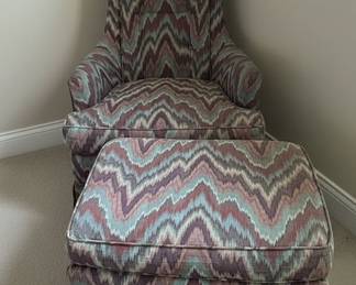 Ikat Upholstered Wingback Armchair and Ottoman Set