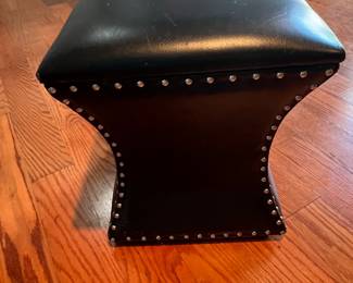 Black Faux Leather Nailhead Ottoman