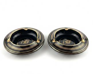 Black Ceramic Ashtray with Gold Greek Key and Dancing Figures - Handmade in Greece