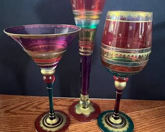 Pier 1 Hand-Painted Martini and Wine Glasses Set