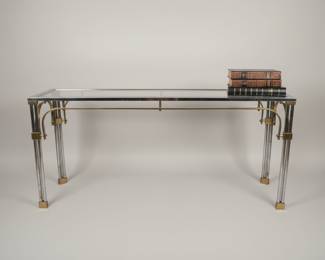 Hollywood Regency Brass and Glass Console Table