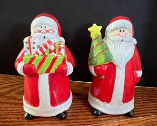Ceramic Santa Claus Salt and Pepper Shakers with Gifts and Tree