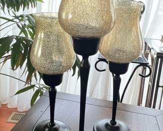Set of 3 Crackled Glass Hurricane Candle Holders