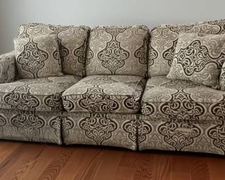 Damask Upholstered Rolled Arm Sofa