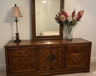 Henry Link Mandarin Collection Chinoiserie Burlwood Dresser with Mirror