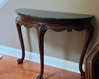 Mahogany Console Table with Marble Top in Chippendale Style