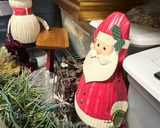 Vintage Metal Santa Claus and Snowman Christmas Decorations