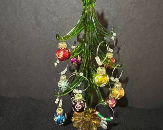 Pier 1 Imports Blown Glass Christmas Tree with Ornaments