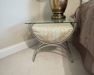 Mid-Century Modern Chrome and Upholstered Stool Side Table - set of 2