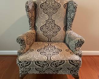 Traditional Wingback Armchair with Damask Upholstery