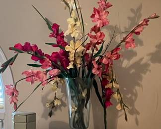 Artificial Gladiolus Arrangement in Pedestal Glass Vase