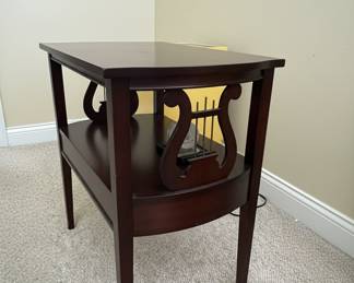 Dark Wood Lyre Accent Side Table