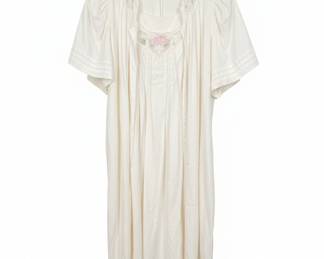 Cream Cotton Nightgown with Pink Floral Appliqué