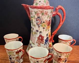 Japanese Geisha Style Coffee Pot and Cups Set