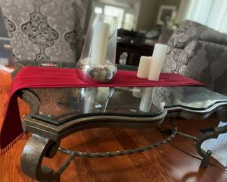 Ornate Scroll Metal and Glass Coffee Table Style