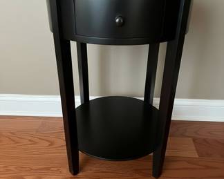 Black Round Side Table with Drawer and Shelf