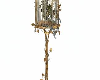 Vintage Brass Birdcage Decor with Stand