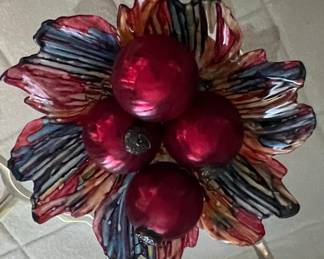 Hand-Painted Floral Glass Bowl with Ornaments