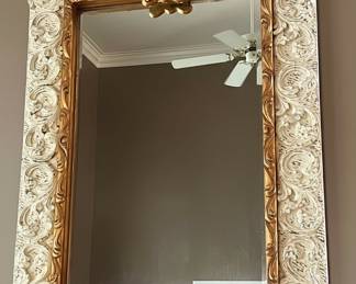 Ornate Gilt and White Carved Mirror