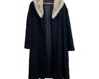 Persian Lamb Fur Coat with Mink Collar