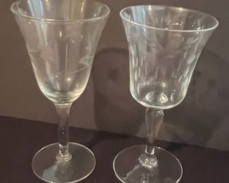 Vintage Etched Floral Crystal Wine Glasses