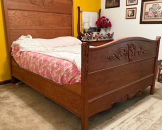 Full oak bed. Original side rails. Extremely sturdy. Mattresses included.