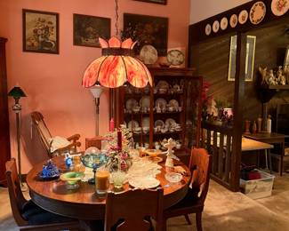 Clawfoot, pedestal, dining table and chairs.