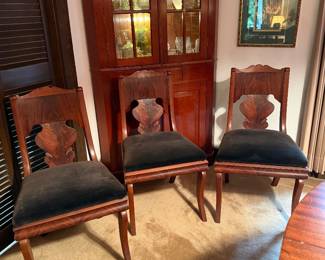 Dining chairs. Black velvet seats. Extremely sturdy. There are six of these.