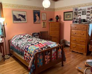 Simple twin bed. Very sturdy. Mattresses included.