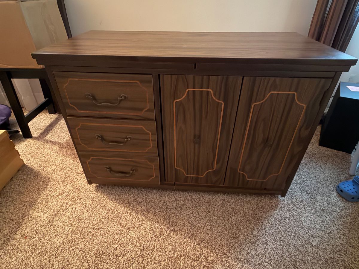 1970’s SEWING CABINET TABLE TOP EXPANDS