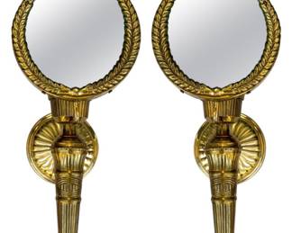 $850~ Stunning Neo-Classical Brass & Magnifying Glass Candle Sconces