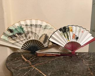 One of a kind Chinese carved and painted fans